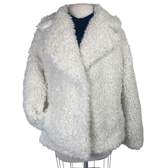 NEW Michael Kors L Faux Sherpa coat “ Fall 2024” medium length ivory - Picture 1 of 8